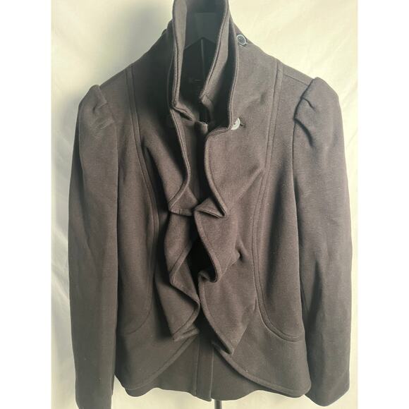 INC International Concepts Ruffle Front Jacket Medium Black Cotton Blend - Picture 2 of 8